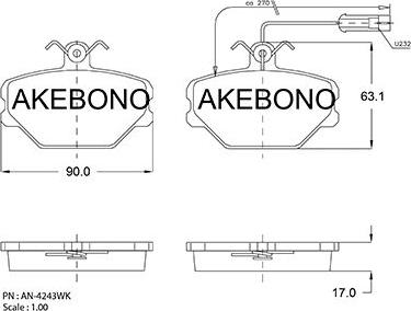 Akebono AN-4243WK - Bremžu uzliku kompl., Disku bremzes autodraugiem.lv