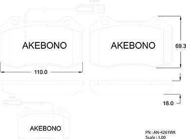 Akebono AN-4261WKE - Bremžu uzliku kompl., Disku bremzes autodraugiem.lv