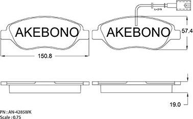 Akebono AN-4285WK - Bremžu uzliku kompl., Disku bremzes autodraugiem.lv