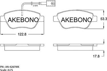 Akebono AN-4287WKE - Bremžu uzliku kompl., Disku bremzes autodraugiem.lv