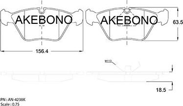 Akebono AN-4238KE - Bremžu uzliku kompl., Disku bremzes autodraugiem.lv