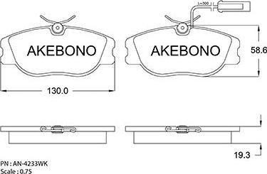 Akebono AN-4233WKE - Bremžu uzliku kompl., Disku bremzes autodraugiem.lv