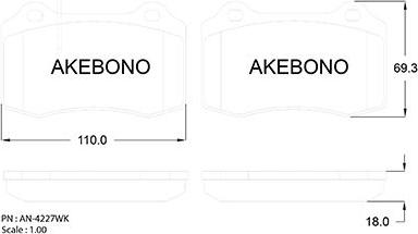 Akebono AN-4227WK - Bremžu uzliku kompl., Disku bremzes autodraugiem.lv