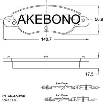 Akebono AN-4274WKE - Bremžu uzliku kompl., Disku bremzes autodraugiem.lv