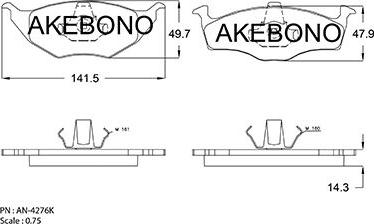 Akebono AN-4276KE - Bremžu uzliku kompl., Disku bremzes autodraugiem.lv