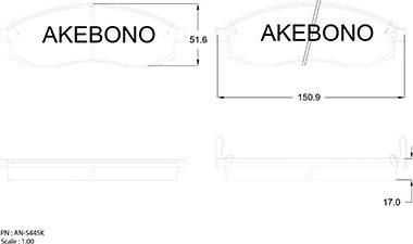 Akebono AN-544SK - Bremžu uzliku kompl., Disku bremzes autodraugiem.lv