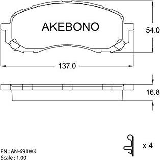 Akebono AN-691WK - Bremžu uzliku kompl., Disku bremzes autodraugiem.lv