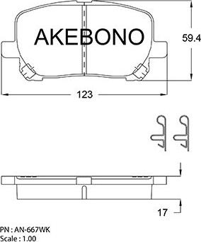 Akebono AN-667WK - Bremžu uzliku kompl., Disku bremzes autodraugiem.lv