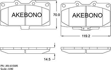 Akebono AN-615WKE - Bremžu uzliku kompl., Disku bremzes autodraugiem.lv