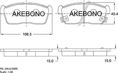Akebono AN-610WK - Bremžu uzliku kompl., Disku bremzes autodraugiem.lv