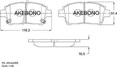 Akebono AN-634WK - Bremžu uzliku kompl., Disku bremzes autodraugiem.lv