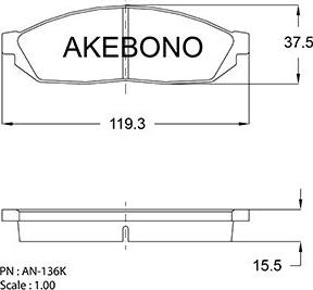 Akebono AN-136KE - Bremžu uzliku kompl., Disku bremzes autodraugiem.lv