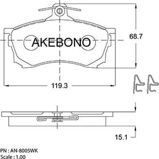 Akebono AN-8005WK - Bremžu uzliku kompl., Disku bremzes autodraugiem.lv