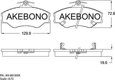 Akebono AN-8018WK - Bremžu uzliku kompl., Disku bremzes autodraugiem.lv