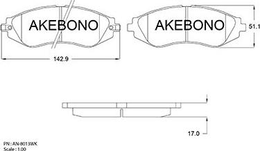 Akebono AN-8013WK - Bremžu uzliku kompl., Disku bremzes autodraugiem.lv