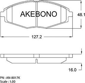 Akebono AN-8017K - Bremžu uzliku kompl., Disku bremzes autodraugiem.lv