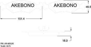 Akebono AN-8032KE - Bremžu uzliku kompl., Disku bremzes autodraugiem.lv