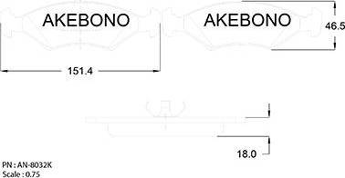 Akebono AN-8032K - Bremžu uzliku kompl., Disku bremzes autodraugiem.lv