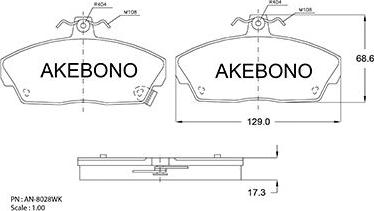 Akebono AN-8028WKE - Bremžu uzliku kompl., Disku bremzes autodraugiem.lv