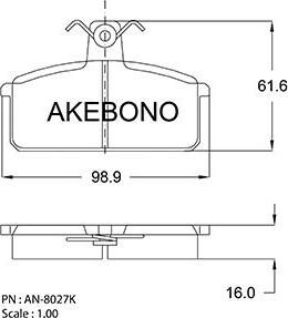 Akebono AN-8027K - Bremžu uzliku kompl., Disku bremzes autodraugiem.lv