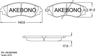 Akebono AN-8076WK - Bremžu uzliku kompl., Disku bremzes autodraugiem.lv