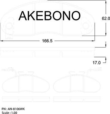Akebono AN-8106WKE - Bremžu uzliku kompl., Disku bremzes autodraugiem.lv
