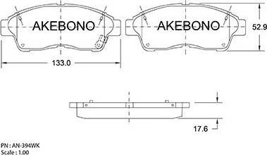 Akebono AN-394WK - Bremžu uzliku kompl., Disku bremzes autodraugiem.lv