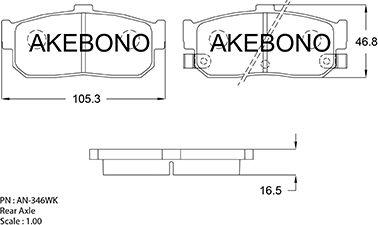 Akebono AN-346WKE - Bremžu uzliku kompl., Disku bremzes autodraugiem.lv