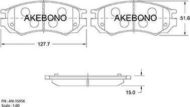 Akebono AN-350SKE - Bremžu uzliku kompl., Disku bremzes autodraugiem.lv