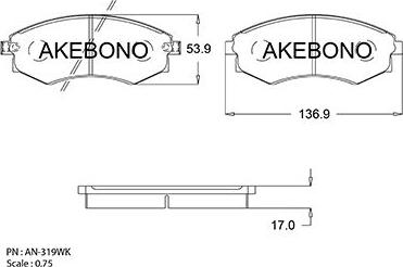 Akebono AN-319WKE - Bremžu uzliku kompl., Disku bremzes autodraugiem.lv