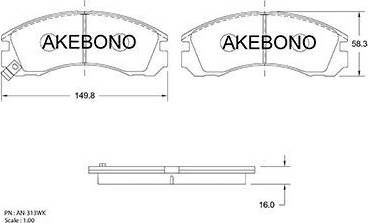 Akebono AN-313WK - Bremžu uzliku kompl., Disku bremzes autodraugiem.lv