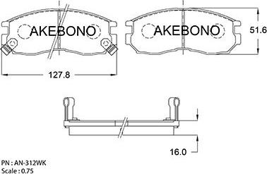 Akebono AN-312WK - Bremžu uzliku kompl., Disku bremzes autodraugiem.lv