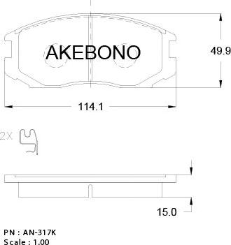 Akebono AN-317WKE - Bremžu uzliku kompl., Disku bremzes autodraugiem.lv