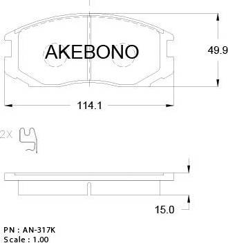 Akebono AN-317WK - Bremžu uzliku kompl., Disku bremzes autodraugiem.lv