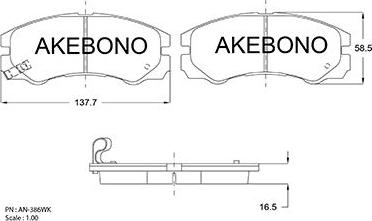 Akebono AN-386WKE - Bremžu uzliku kompl., Disku bremzes autodraugiem.lv