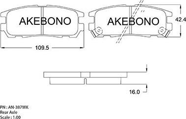 Akebono AN-387WKE - Bremžu uzliku kompl., Disku bremzes autodraugiem.lv