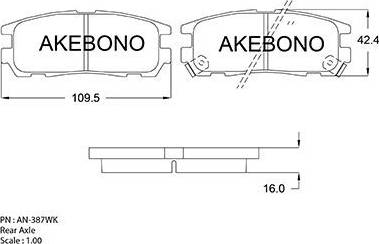 Akebono AN-387WK - Bremžu uzliku kompl., Disku bremzes autodraugiem.lv