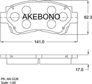 Akebono AN-322K - Bremžu uzliku kompl., Disku bremzes autodraugiem.lv