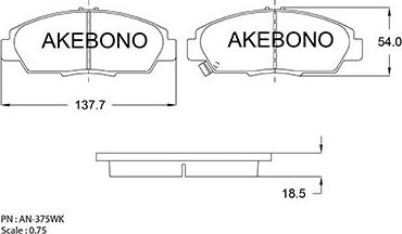 Akebono AN-375WKE - Bremžu uzliku kompl., Disku bremzes autodraugiem.lv