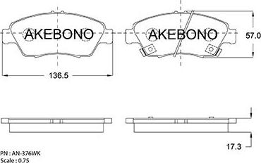 Akebono AN-376WKE - Bremžu uzliku kompl., Disku bremzes autodraugiem.lv