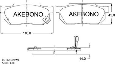 Akebono AN-378WK - Bremžu uzliku kompl., Disku bremzes autodraugiem.lv