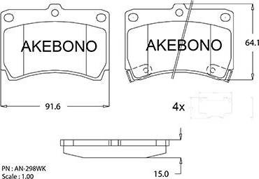 Akebono AN-298WK - Bremžu uzliku kompl., Disku bremzes autodraugiem.lv