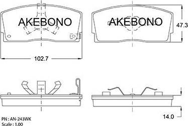 Akebono AN-243WK - Bremžu uzliku kompl., Disku bremzes autodraugiem.lv