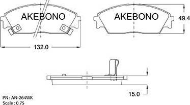 Akebono AN-264WK - Bremžu uzliku kompl., Disku bremzes autodraugiem.lv