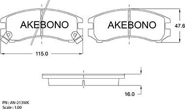 Akebono AN-213WKE - Bremžu uzliku kompl., Disku bremzes autodraugiem.lv