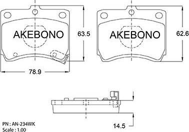 Akebono AN-234WK - Bremžu uzliku kompl., Disku bremzes autodraugiem.lv