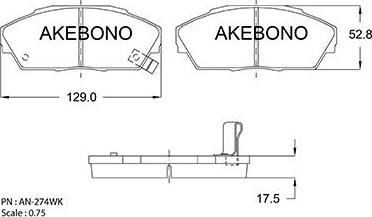 Akebono AN-274WKE - Bremžu uzliku kompl., Disku bremzes autodraugiem.lv