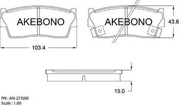 Akebono AN-273WK - Bremžu uzliku kompl., Disku bremzes autodraugiem.lv