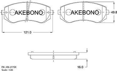 Akebono AN-277SKE - Bremžu uzliku kompl., Disku bremzes autodraugiem.lv