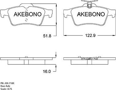 Akebono AN-718KE - Bremžu uzliku kompl., Disku bremzes autodraugiem.lv